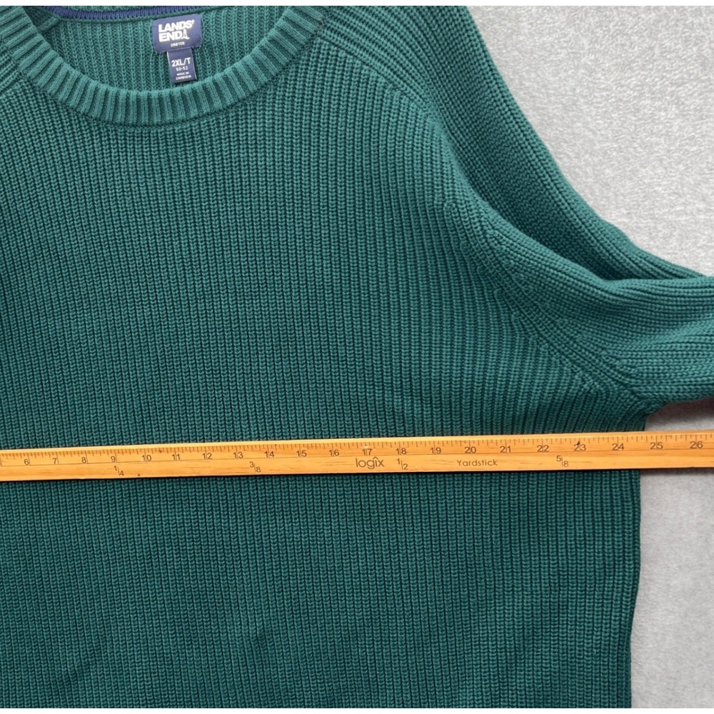 Lands End Drifter Men's 2XLT Green Chunky Knit Crew Neck Long Sleeve Sweater - Picture 4 of 7